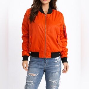 Red Fox Orange Bomber Jacket Women’s Large  Zip Front GUC